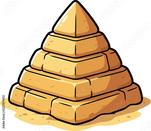 Pixel art illustration of a sand pyramid with distinct stone blocks and a sandy base. Isolated on a clean background, this image evokes an ancient civilization.