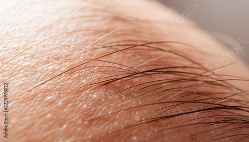 Extreme macro close up of human scalp skin and hair follicles