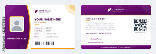 Magenta Amber membership card template, front and back, arc landscape design