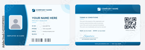 Sky Blue employee id card template, front and back, curve landscape design