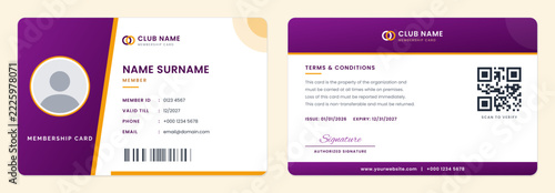 Magenta Amber membership card template, front and back, diagonal landscape design