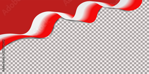 Indonesian flag red and white wavy ribbon frame border with transparent background for independence day design
