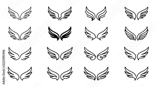 Diverse angel wing sketches for creative graphic design projects