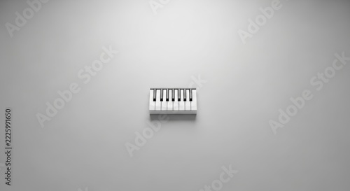 Minimalist representation of a small piano keyboard isolated on a light grey background