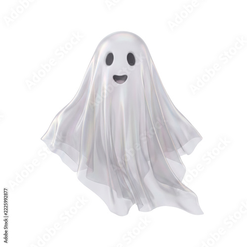 Friendly ghost floating during Halloween with a happy expression isolated on transparent background