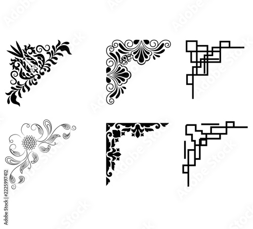 Corner ornament set decorative frame border design vector