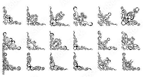 Corner ornament set decorative frame border design vector