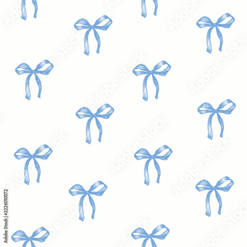 Seamless aesthetic pattern with blue hand drawn bows