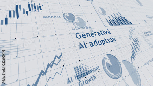 AI growth charts and graphs diagram on paper 3d illustration