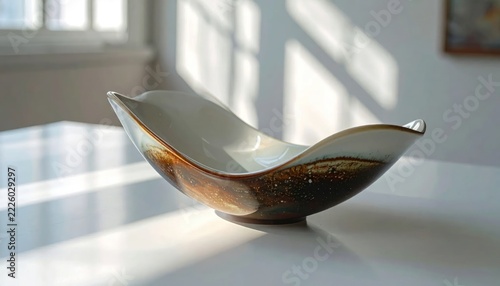 Elegant Ceramic Bowl with Earthy Tones and Unique Shape.