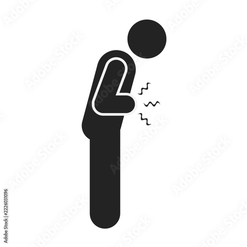 Isolated illustration of a stick figure having a stomach ache for educational and stomach ache treatment icons and advertisements in clinics and hospitals.