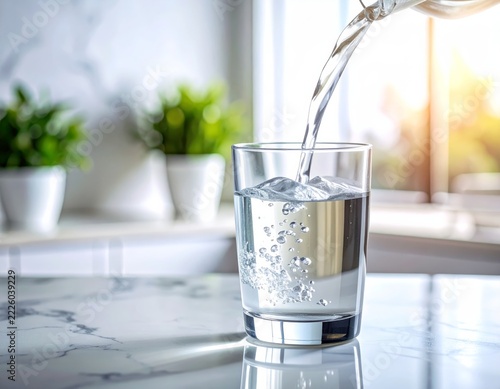 pouring water into glass