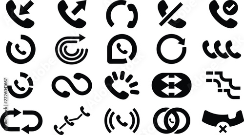 Hotline support connection interfaces and mobile telecom networks. Modern customer service log symbols vector illustration bundle