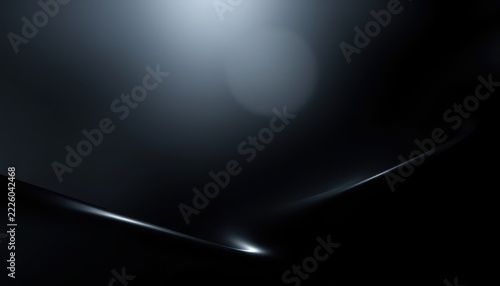 Abstract dark black  wavy background with soft white highlight and bokeh glow