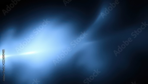 Abstract dark blue background with bright light flare and soft glowing bokeh