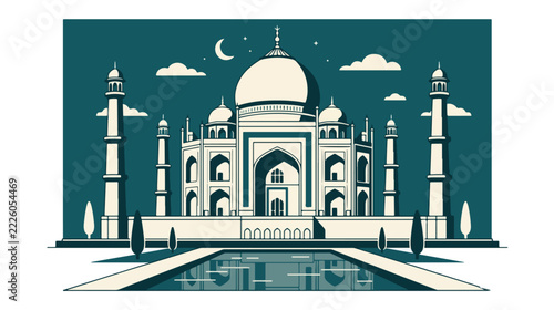 Taj Mahal in Minimalist Two Color Flat Vector Style
