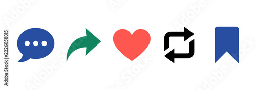 Social Media Reaction Icons with Chat, Share, Heart and Bookmark Symbols