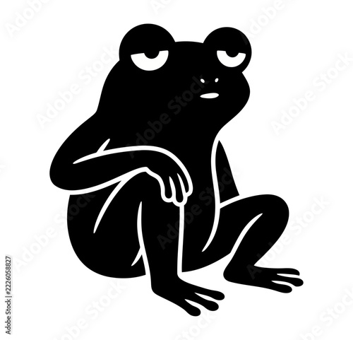 Cute Black Frog Silhouette Sitting, Minimalist Amphibian Vector