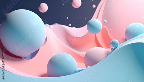 Pastel colored liquid with floating spheres.