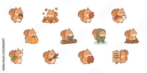 Cute Squirrel Collection in autumn and seasonal activites