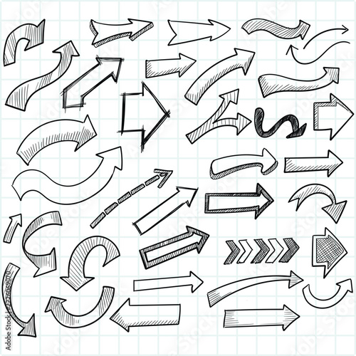 Hand-Drawn Sketch Arrow Vector Set with Curly Curved and Straight Pointers