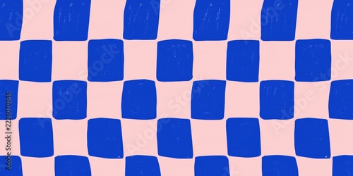 Seamless abstract blue checkered pattern on pink background in flat style