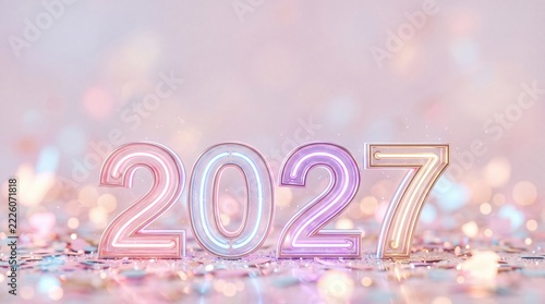 Glowing 2027 Neon Numbers for New Year Celebration