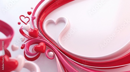 Abstract 3D hearts and pink ribbons on white background