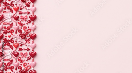 Valentine's Day background with 3D hearts and decorative border