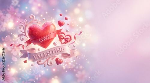 Romantic Valentine's Day Heart with Love Ribbon and Bokeh Lights