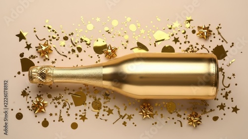 Champagne bottle with gold party confetti