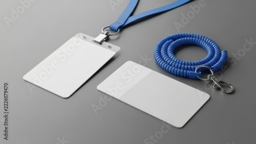 Blank id badge holder with blue lanyard and coil