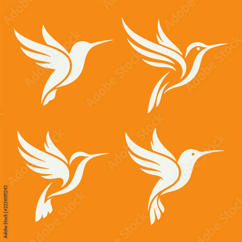 Modern Flying Hummingbird Silhouette Logo Set with Stylized Wings Vector