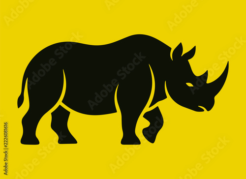 Standing Rhinoceros Silhouette Logo Concept Vector Isolated on Yellow Background