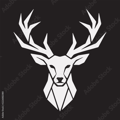 Geometric Stag Deer Head Logo Silhouette Vector with Antlers on Dark Background