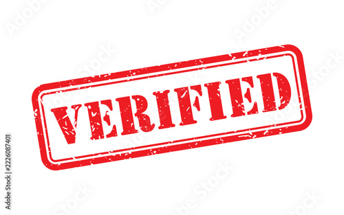 Red rubber stamp with the word verified in a rectangular frame with a distressed, grunge texture isolated on a white background, for business document, validation and official, office paperwork usage