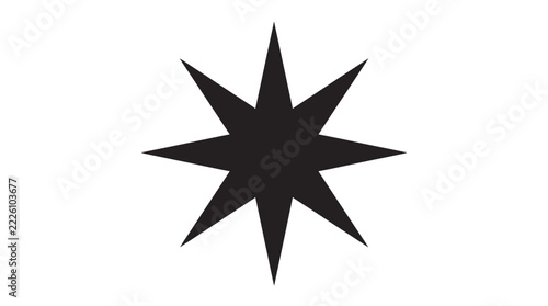 Minimalist eight-point star with sharp symmetrical rays for modern