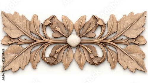 Beige Ornamental Leaf Design with Pearl Centerpiece