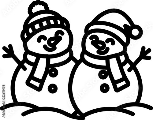 Christmas Snowman Family Line Icon