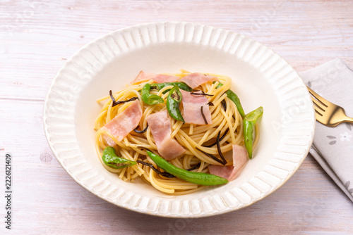 ししとうと塩こんぶのスパゲティ