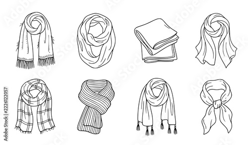 Autumn Scarf Line Art Vector Illustration Cozy Fall Fashion Accessory