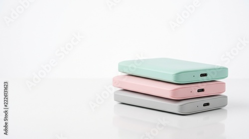 Stack of Three Pastel Portable External SSD Drives