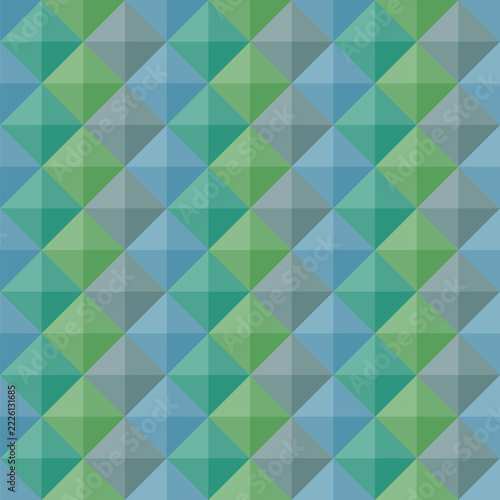 Seamless geometric 3D pyramid pattern in cool soft blue and green colors
