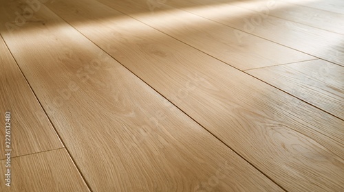 Natural oak wood flooring with warm sunlight and realistic wooden texture