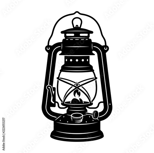 Vintage black lantern silhouette with intricate metal frame, isolated monochrome illustration