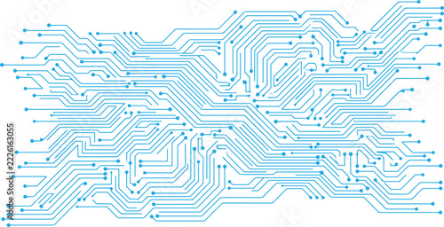 Blue circuit board digital network pattern on transparent background for advanced computing systems.
