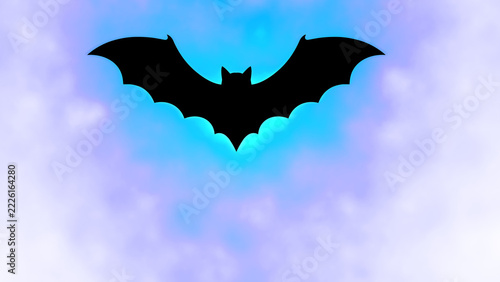 8K Glowing Cyan Blue Bat Silhouette Overlay with Fog and Copy Space PNG