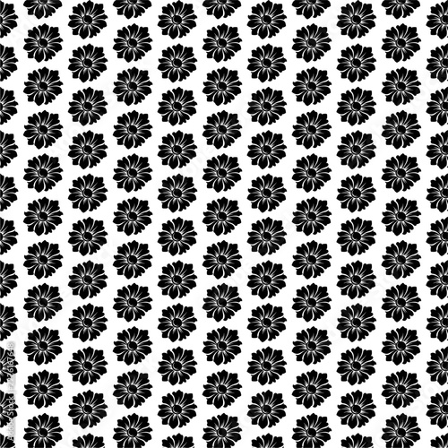 Decorative Black Flower Floral Pattern. Botanical Pattern with Decorative Silhouettes