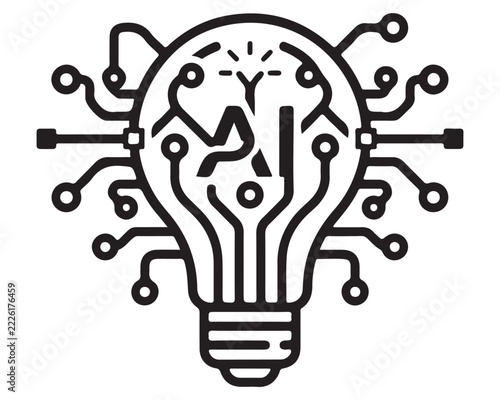Artificial intelligence lightbulb icon symbolizing innovation and digital.