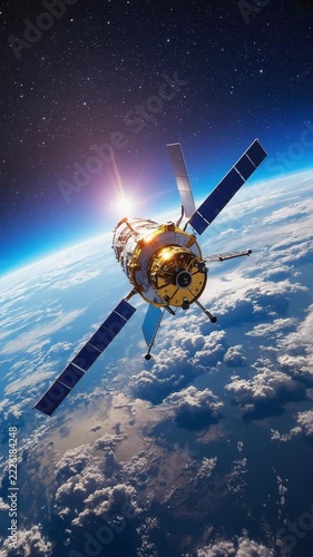 spaceship satellite in space with earth in the background